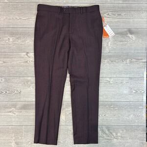 Talia Orange Men's Wool Blend Stretch Dress Pants NWT 34x30 Burgundy Navy Plaid